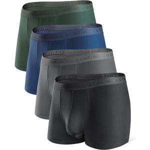 DAVID ARCHY Men's Underwear Ultra Soft Modal Dual Pouch Trunks Ball Pouch Bulge Enhancing Boxer Briefs for Men 3 or 4 Pack (Medium, A3, Black/Charcoal/Navy/Army Green - 3.5" in 4 Pack)