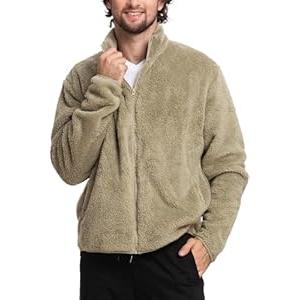 Mad Dog Men's Sherpa Jacket Ultimate Fuzzy Sweater for Men, Fleece Winter Coats, Mens Cold Weather Jackets, Olive, Large
