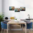 LevvArts Floral Wall Art Lily Flowers Painting Canvas with Black Frame Teal Brown and Gold Bathroom Wall Decor, 3 Packs