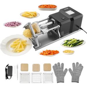VEVOR Commercial French Fry Cutter, Stainless Steel Vegetable Fruit Chopper with 3 Replacement Blades 1/2-Inch 3/8-Inch 1/4-Inch, Electric Potato Slicer Dicer for Restaurants & Home Kitchen