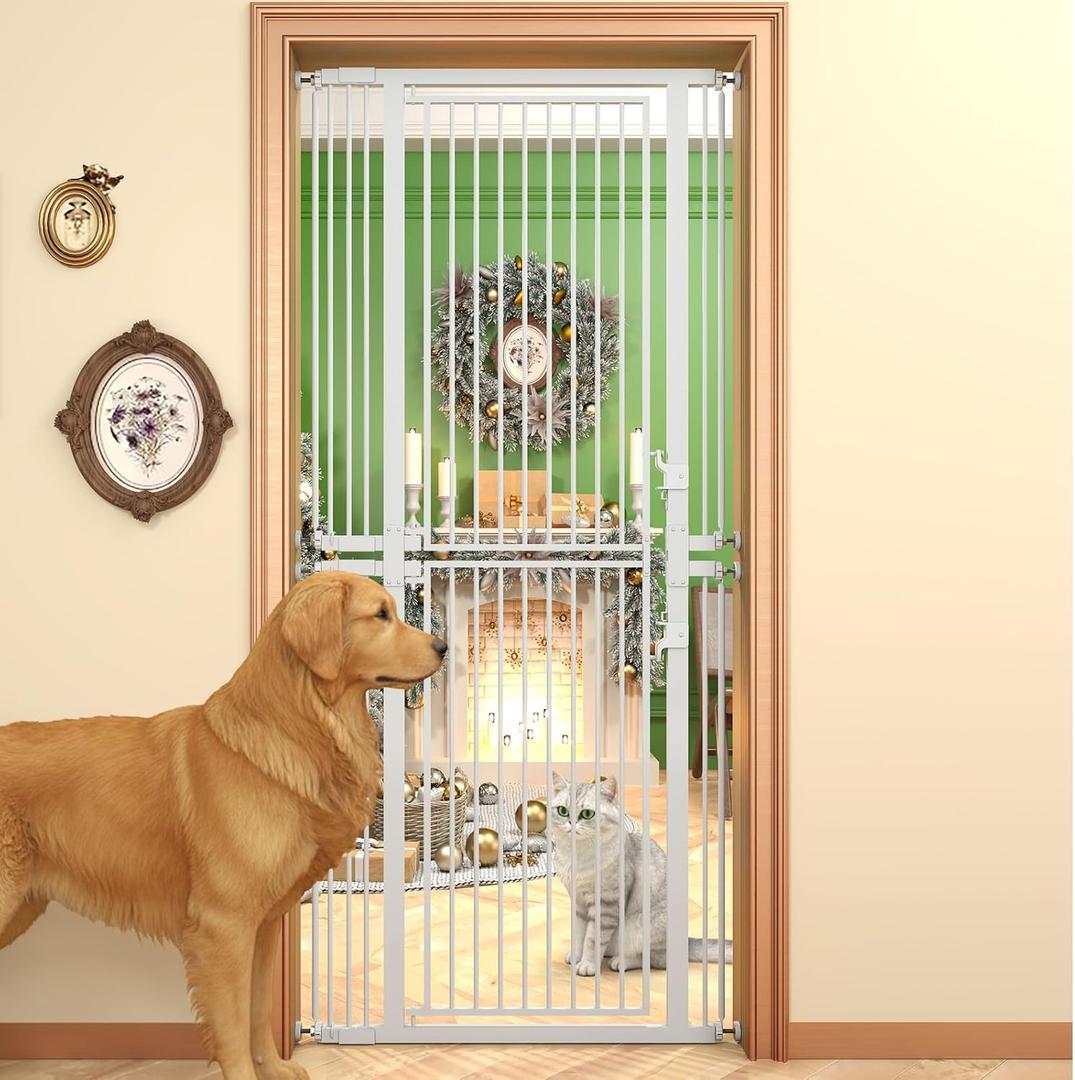 74.8" Extra Tall Pet Gate for Cat, 29.5"-36" Extra Wide Cat Gate with 8 Pressure Bolts, NO Drilling Pressure Mounted Tall Dog Gate Indoor, (White)