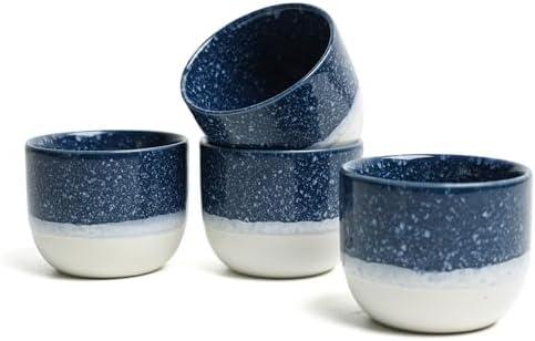 KERMANDO Set of 4 Ceramic Espresso Cups-4 oz, Blue & White Summer Coastline Design, Ideal for Espresso, Coffee, Tea, & More,Small Ceramic Coffee Mugs, Dishwasher & Microwave Safe