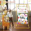 Nisoger Wedding Welcome Sign Stand, 68x31x 20 Heavy Duty Easel Stand for Sign with 4 Leather Strap, Welcome to Our Wedding Sign Holder, Metal Floor Standing Easels for Signs, Poster, Gold