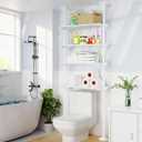 SUNALLY Over The Toilet Storage Shelf, 4-Tier Adjustable Over Toilet Bathroom Organizer,Tension-Mounted Bathroom Storage Rack for Ceilings, No Drill Space-Saving Shelving for Small Rooms,White, 86.36 Cm X 25.4 Cm X 287.02 Cm