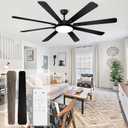 Ohniyou 72" Ceiling Fan with Light and Remote - Large Indoor Outdoor Ceiling Fan, 6 Speeds Reversible DC Motor, 8 Blades Farmhouse Industrial Ceiling Fans for Living Room Patio Bedroom, Black and Wood