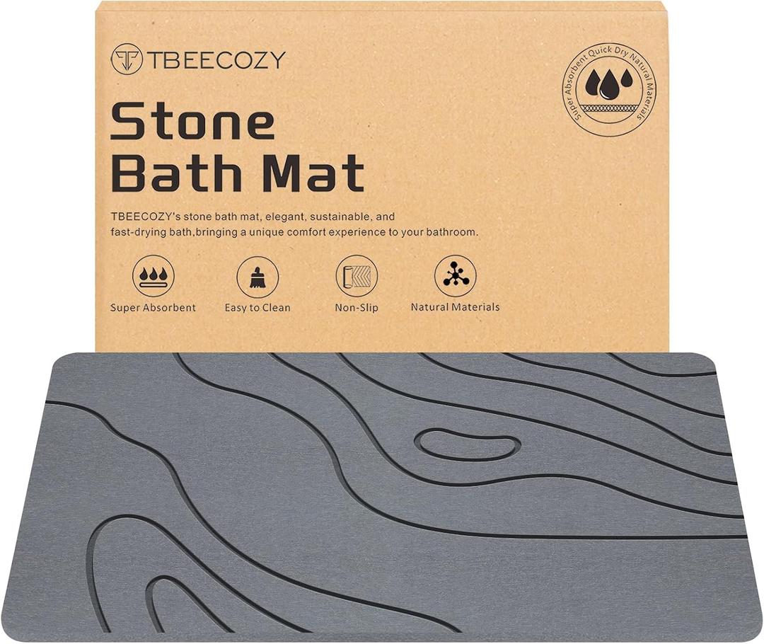 Stone Bath Mat, 20"x30" Large Size Diatomite Fast Drying Non Slip Stone Shower Mat, Super Absorbent for Bathroom & Kitchen, Multi-Use as Pet Mat, Easy to Clean, Gray