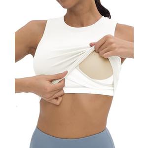 V VOCNI Nursing Tank Tops for Breastfeeding Crew Neck Sleeveless Maternity Tank Tops Sports Bras Workout Pregnancy Crop Tops XXL