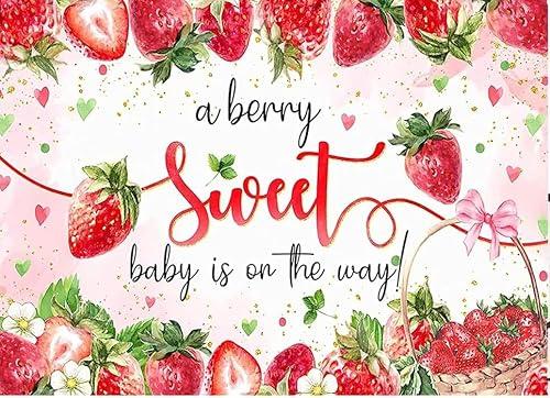 Dudaacvt 7x5ft Strawberry Backdrop Strawberry Baby Shower Photo Banner Berry Sweet First Birthday Party Background Sweet Baby is On The Way Background Cake Table Party Supplies D727
