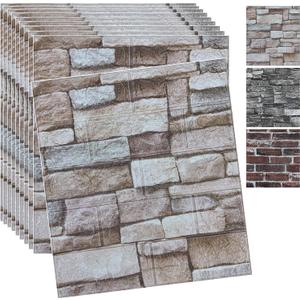 10PCS 3D Wall Panels Peel and Stick 3D Brick Wallpaper Peel and Stick Faux Stone Wall Panel Foam Brick Self-Adhesive Wallpaper (Rock,10pcs)