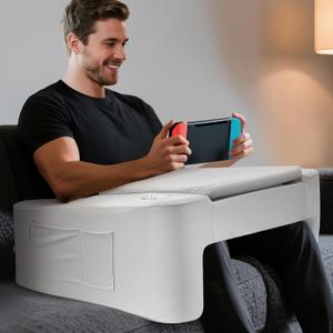 Ultimate Gaming Pillow & Lap Desk Combo,Large Ergonomic Bed Rest with Cup Holder, Phone Stand & Pockets, Reading Pillow for Adults, Laptop Stand for Bed & Couch, Dorm Room & Gamer Gifts
