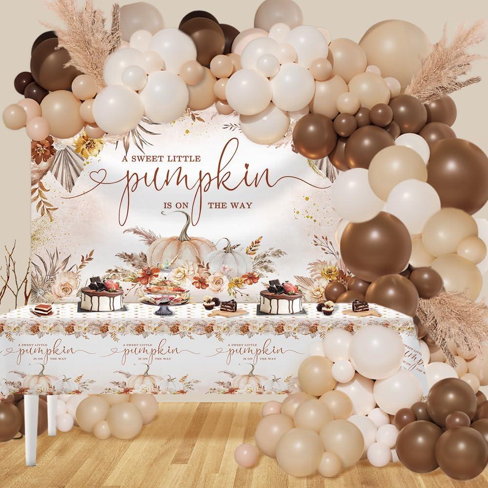 MEHOFOND Boho Little Pumpkin Baby Shower Party Decorations Set with Pumpkin Tablecloth 158PCS Bohemia Gender Neutral Balloons Garland Arch Kit a Little Pumpkin Is on the Way Blush Pink Floral Banner, Boho