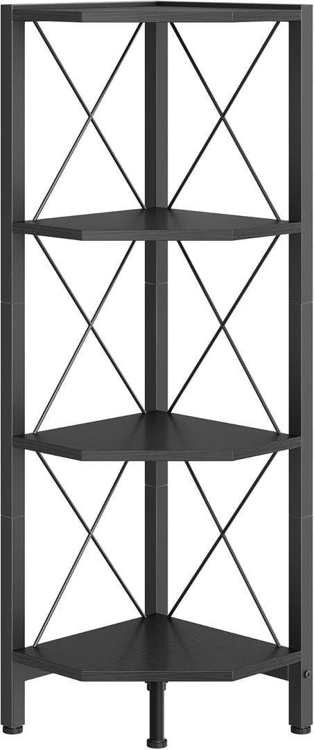 CHOEZON 4-Tier Corner Shelf, Corner Bookcase, 43.3" Tall Vertical Display Rack, Plant Stand, Open Storage Shelf, for Living Room, Bedroom, Study, Kitchen, Black TCJ14BB