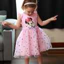 Disney Princess Frozen Elsa Minnie Stitch Toddler Girl Tulle Tutu Dress Ruffle Sleeve Mesh Summer Birthday Party Clothes 6-7Y (Pink)