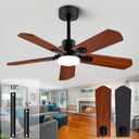 42" Wood Ceiling Fan with Light and Remote, Quiet Reversible DC Motor, 5 Blade Walnut/Black, 6 Speed, Indoor/Outdoor Ceiling Fans for Patio, Dining Room,Living Room and Farmhouse