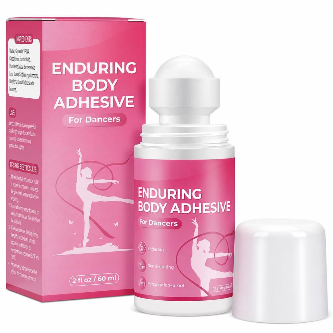 2 x Body Glue & Body Adhesive for Clothes - 2 fl oz Professional Body Adhesive for Clothing Roll On - Sweat-Resistant for Dancers, Wigs, Leotards & Costumes - Clear, Hypoallergenic, Water Washable, 1 PCS