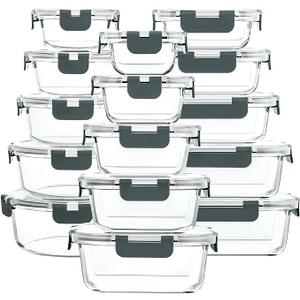 MCIRCO glass food storage containers 12pack, grey