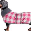 Geyecete Dachshund Winter Coat Grid Waterproof Dog Coats Quilted Dog Jacket Thermal Coat,with Warm Flannel Lining Outdoor-Pink-M
