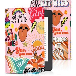 Uppuppy for Kindle Paperwhite 11th Generation Case 6.8 Inch 2021 / Paperwhite Signature Edition Cute Women Girls Teens Kids Unique Quotes Folio Fabric Paper White Cover with Auto Sleep/Wake E-Reader