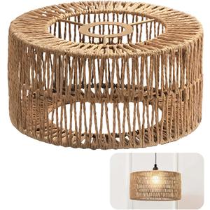 Rattan Lamp Shade,Small Bohemian Wicker Woven Rattan Cylinder Lampshade, Bamboo Paper Handwoven Lamp Cover for Living Rooms,Cafes,Restaurants,Tea Rooms, Easy Installation(9.1 X 9.1 X 3.9 IN)