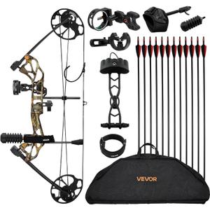 VEVOR Compound Bow Archery, Adjustable 19-30 in Draw Length Compound Bow Package for Beginner, 19-70 Lbs Draw Weight Archery Bows and Arrow Set, Right Hand Kit with Hunting Equipment, 320 fps (Classic camouflage)