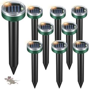 Mole Repellent for Lawns - Gopher Repeller Ultrasonic Solar Powered Vole Repellent Outdoor Waterproof Rat Deterrent Spikes Repellent Snake,Chipmunk,Groundhog,Sonic Mole Stakes for Garden,Yard