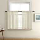 XTMYI Small Window Curtains for Kitchen,Rustic Country Sheer Short Curtain for Bathroom Bedroom,30 Inch Length,Tan Beige