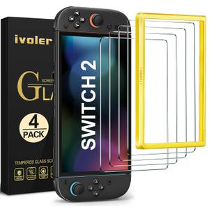 ivoler 4-Pack Tempered Glass Screen Protector Designed for Nintendo Switch 2 2025 with [Alignment Frame] Transparent HD Clear[Updated Version] Screen Protector for Switch 2 7.9''
