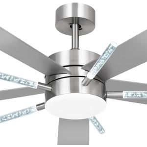 YITAHOME 60 Inch Ceiling Fan with Light and Remote, 5 Blades with Crystal Rod Design, Modern Chandelier Ceiling Fan with Reversible Quiet Motor, Indoor with 3 LED Colors, Nickel