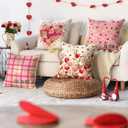AVOIN colorlife Valentine's Day Heart Pink Throw Pillow Covers, 18 x 18 Inch Golden Leaves Love You More Be Mine Buffalo Plaid Polka Dot Anniversary Wedding Cushion Case Decoration for Sofa Set of 4
