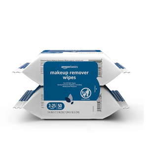 Amazon Basics Makeup Remover Wipes, Gentle Cleansing, Dermatologist Tested, Original, Plant Based, Alcohol-Free, Removes Waterproof Mascara, 25 Count Per Pack, Pack of 4