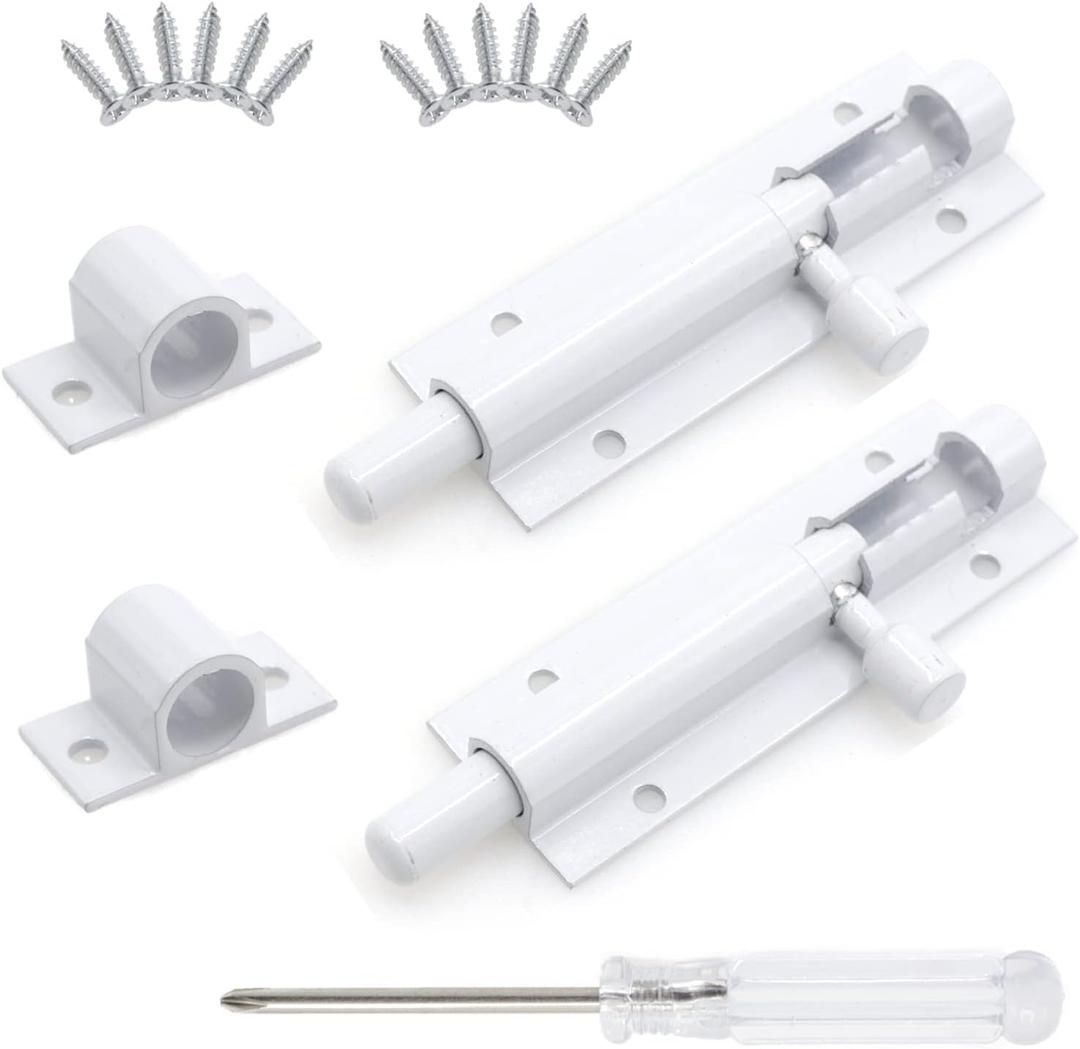 3 Inch White Slide Barrel Bolt Latch, Aluminum Alloy Slide Door Latch Lock, Heavy Duty Gate Sliding Bolt Latch Lock for Home Yard Garden Door Security, with Screws, 2pcs