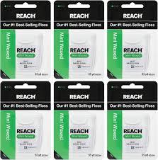 REACH Waxed Dental Floss, Mint, Plaque Remover for Teeth, Shred Resistant, Floss Slides Smoothly, Easy to Use, Waxed, Deep Cleaning Teeth, Oral Care, PFAS Free, for Adults & Kids, 6 Pack, 55 yd