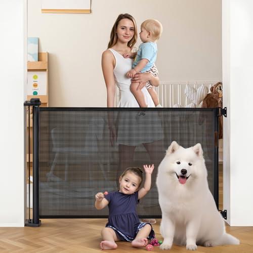 Hooomyai Extra-Wide Retractable Baby & Pet Gate - 34" Tall, Extends up to 71" Wide, Easy One-Hand Operation, Family Choice Award Winner, Safe for Kids & Pets, Indoor & Outdoor, Black