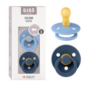 BIBS Pacifiers Colour Collection | Natural Rubber Baby Pacifier | Round Nipple | Set of 2 BPA-Free Soothers | Made in Denmark | 6+ Months (Pack of 2) | Sky Blue/Steel Blue