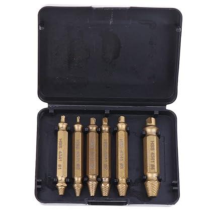 6PCS Stripped Screw Extractor Set, Titanium Coated Broken Bolt Extractor Kit, Easy Out Damaged Screw Removal Tools, 4341 HSS Reverse Drill Bits with Portable Case