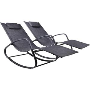 WeCooper Zero Gravity Rocking Chair, Patio Chaise for Indoor and Outdoor, Wavy Lounge Chair for Yard and Patio, Removable Headrest, Black and Grey, Twin Pack