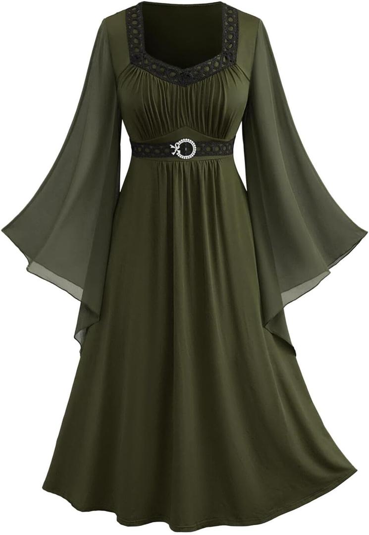 ROSE GAL Rosegal Plus Size Renaissance Costumes Dress for Women Medieval Fairy Halloween Dress (3X, Green_1)