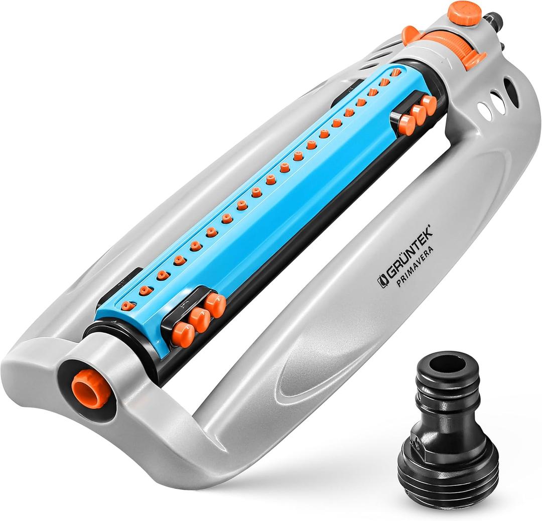 GRNTEK Oscillating Lawn Sprinkler for Yard & Garden  Covers up to 3617 Sq Ft, 16 Nozzles, Universal US/EU Hose Connector, Durable Plastic Construction