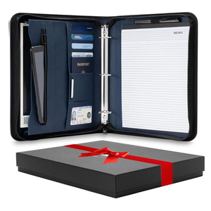 Forevermore Portfolios Portfolio Organizer  3 Ring Binder with Notepad  1.5 Inch Rings  Zippered Storage Pockets for Papers, Travel Documents, Presentation Folder, Cards, Passport, Tickets  Blue