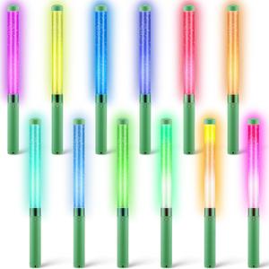 12 Pcs Glow Sticks Reusable 15 Colors LED Light up Stick Bulk Glow in the Dark Party Supplies Flashing Bright Lightsticks with Aaa Battery Powered for Concert Halloween Carnival (Green)