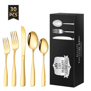 TINANA Silverware Sets, 30 PCS Flatware Set for 6, Premium Stainless Steel Cutlery Utensil Set Mirror Polished Forks and Spoons, Dishwasher Safe, Gold
