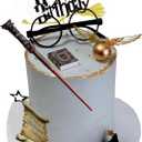 Magical Wizard Birthday Party Decorations 12PCS Set includes glasses, golden balls, wings, broom, hat, book, and wand accessories