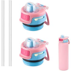 2 PCS Replacement Lid for Ello Pop & Fill Stainless Steel Water Bottle, Compatible with 22oz, 32oz, 40oz, Leak Proof Locking, 2 PCS Spill Proof Lid Accessories Fit, BPA-Free(Pink)
