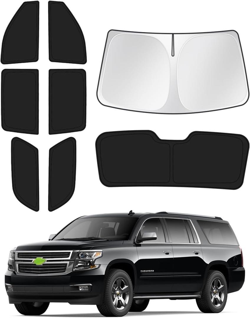 Sunshades for 2021-2025 2026 GMC Yukon XL/Chevy Suburban Accessories Windshield Sun Shade Side Rear Window Shade Cover Sun Visor Shield Privacy Protection Keep Vehicle Cool Black 8PCS