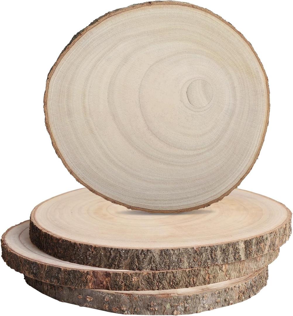 Wood Slices for Centerpieces 4pcs, Wood Rounds Cookies for Crafts, Rustic Wood Circles & Slabs, Wooden Discs for Tables Decor-for Art Projects and Rustic Weddings (4pcs 7.5-8 inch)