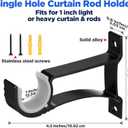 20-Pack Heavy Duty Black Curtain Rod Brackets Aluminum Alloy & PVC Wall Mount Hooks for 1 to 1.2 Drape Rods Rust-Proof, Sturdy Support for Indoor/Outdoor Use
