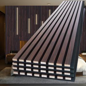 NeatiEase Wood Panels for Wall, 4-Piece 108" x 12.6" Soundproof Wood Slat Wall Panel for Interior Wall Decor Noise Cancelling, Acoustic Wall Panels, Sound Absorbing Panel (Rustic Walnut)