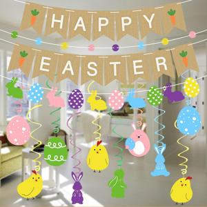 Easter Animal Decorations Hanging Swirls + Banner - Happy Spring Indoor Decor Birthday Gifts Bulk Party Supplies