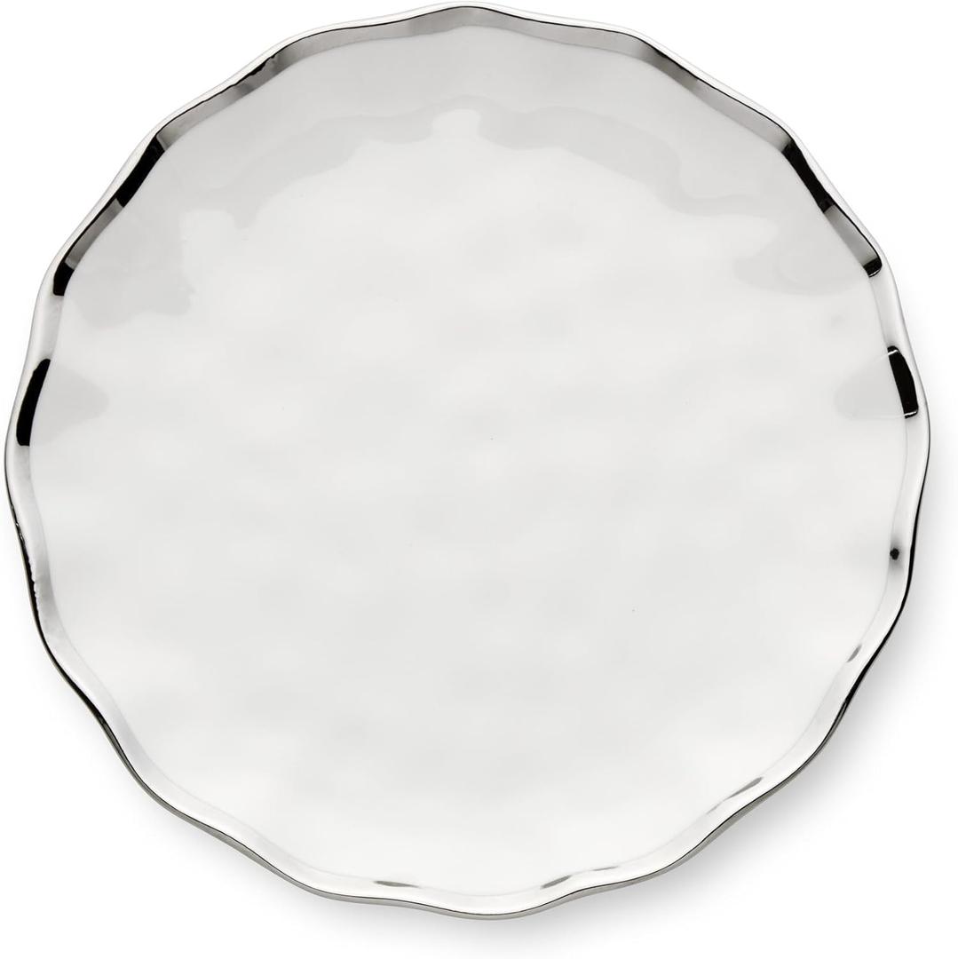 Regency Silver 9-Inch Porcelain Salad Plates  Set of 4 Elegant Silver-Trimmed Plates  Perfect for Appetizers, Salads & Desserts  Durable, Dishwasher-Safe Tableware for Everyday & Formal Dining