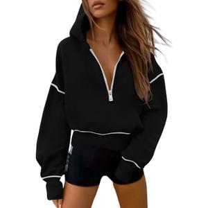 PRETTYGARDEN Women's 2026 Fall Hooded Sweatshirts Long Sleeve Half Zip Cropped Hoodies Pullover Winter Fashion Clothes (Black, Small)